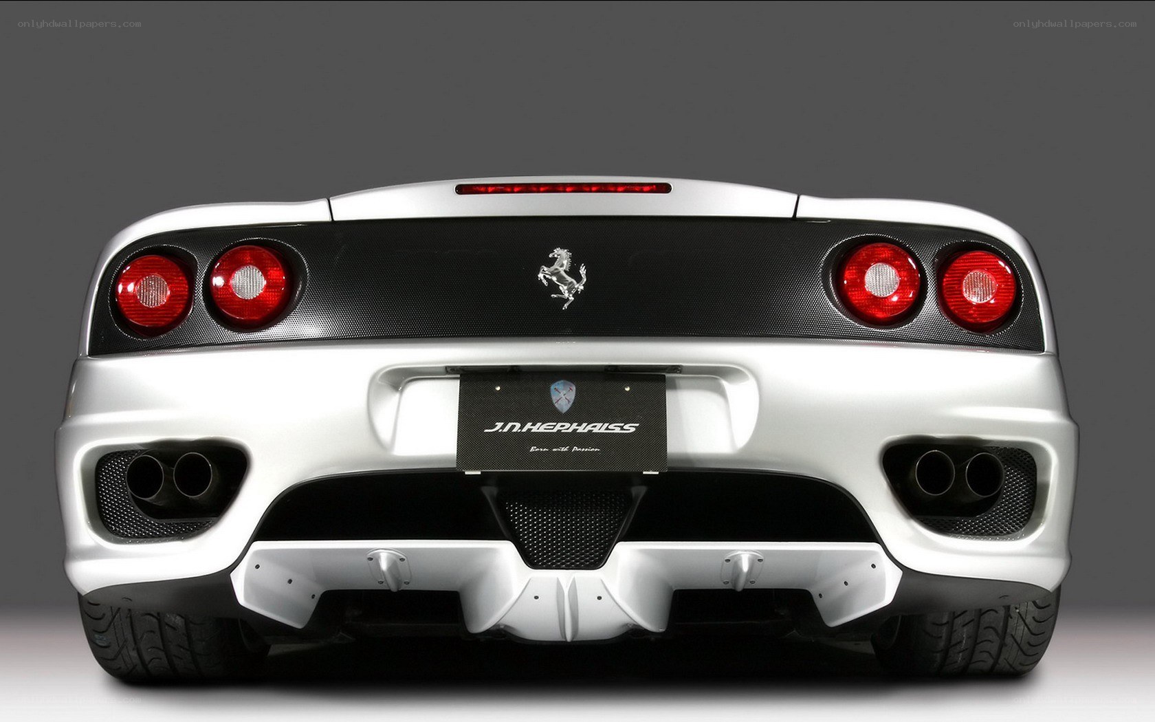 white ferrari rear view