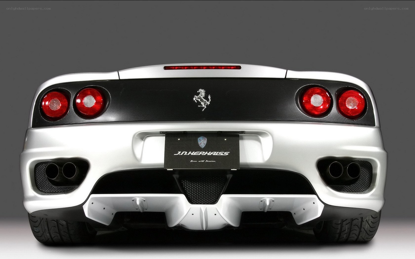 white ferrari rear view