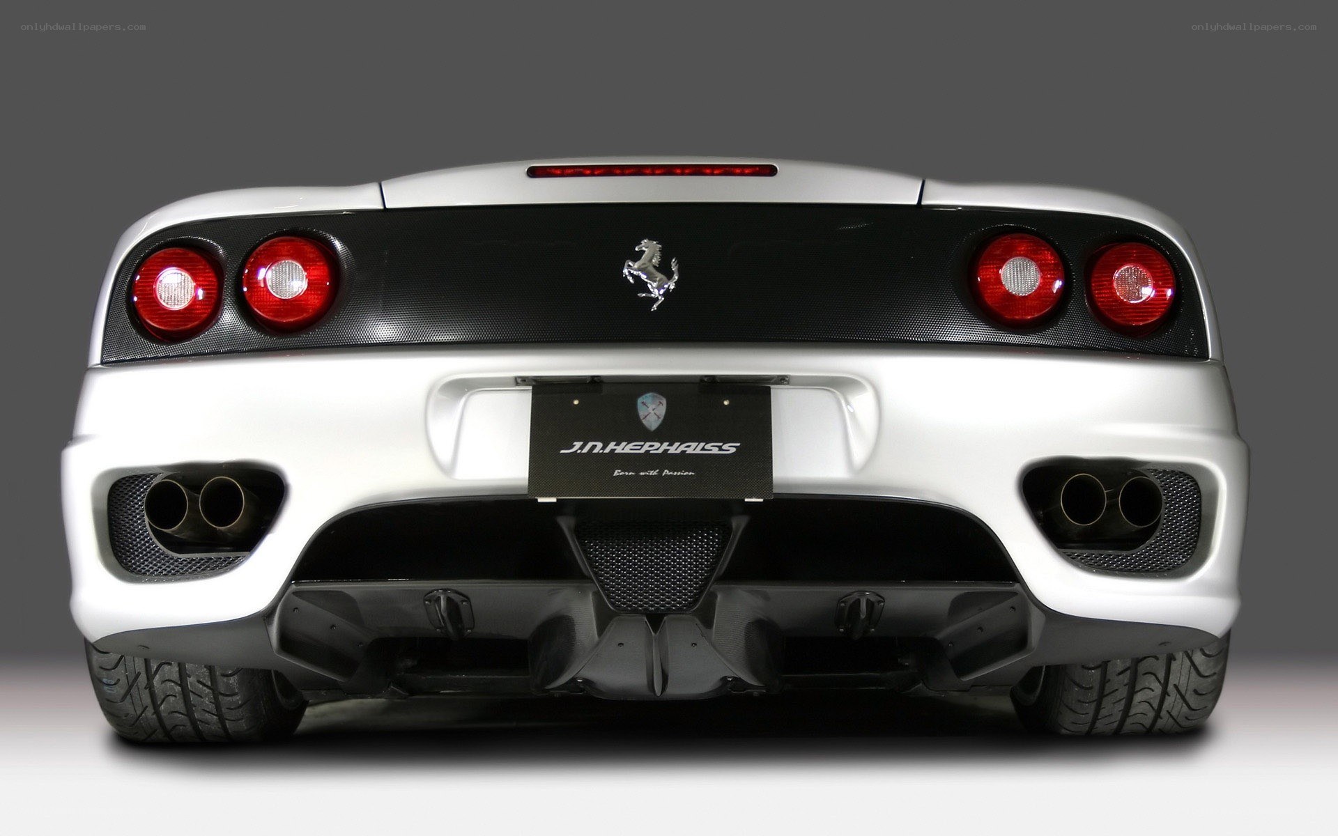 white ferrari rear view