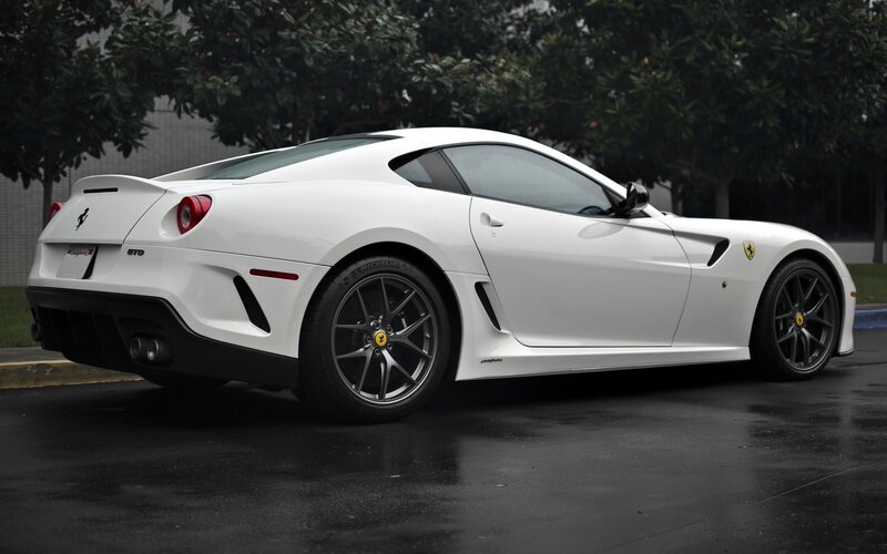 White Ferrari Sports Car — Calm, Photograph, Trees