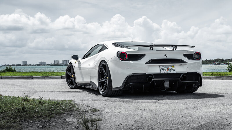 White Ferrari Sports Car — Dramatic, Afternoon, Photograph, Water