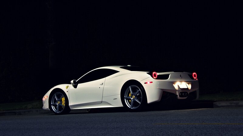 White Ferrari Sports Car — Dramatic, Night, Photograph, Taillights