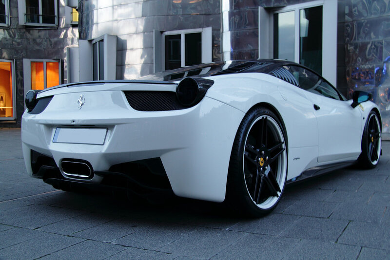 White Ferrari Sports Car — Dramatic, Night, Photograph