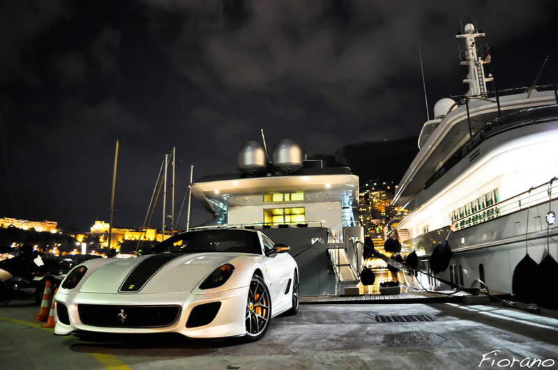 White Ferrari Sports Car — Dramatic, Night
