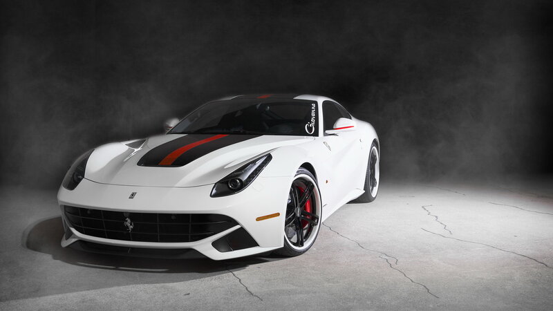 White Ferrari Sports Car — Dramatic, Photograph, Stripes