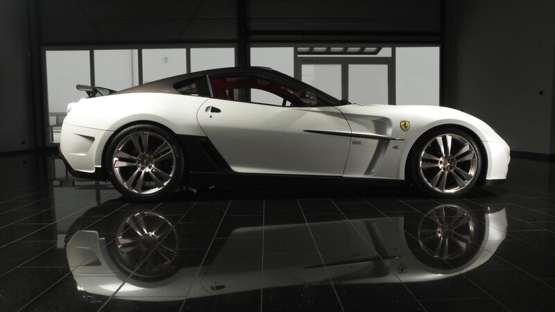 White Ferrari Sports Car — Dramatic, Photograph, Tire, Floor