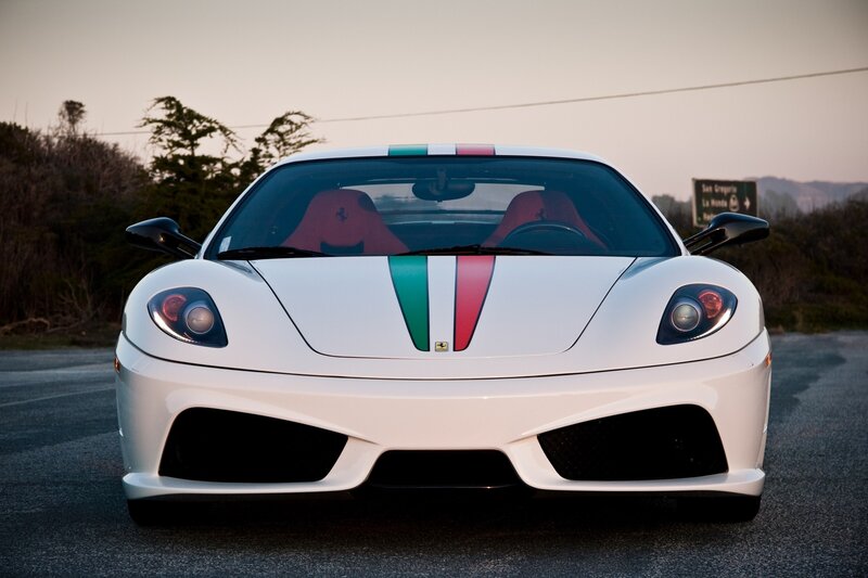 White Ferrari Sports Car — Dramatic, Sunset, Photograph