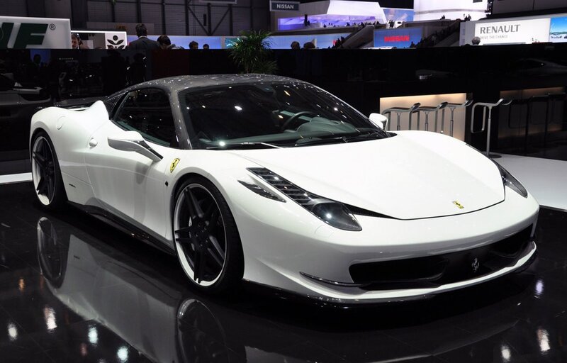 White Ferrari sports car on display