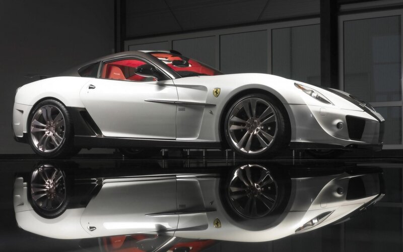 White Ferrari Sports Car — Red Interior