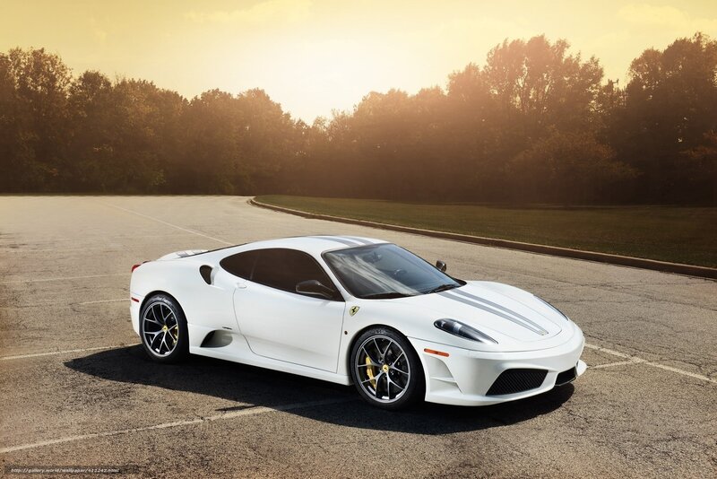 White Ferrari Sports Car — Serene, Sunset, Photograph