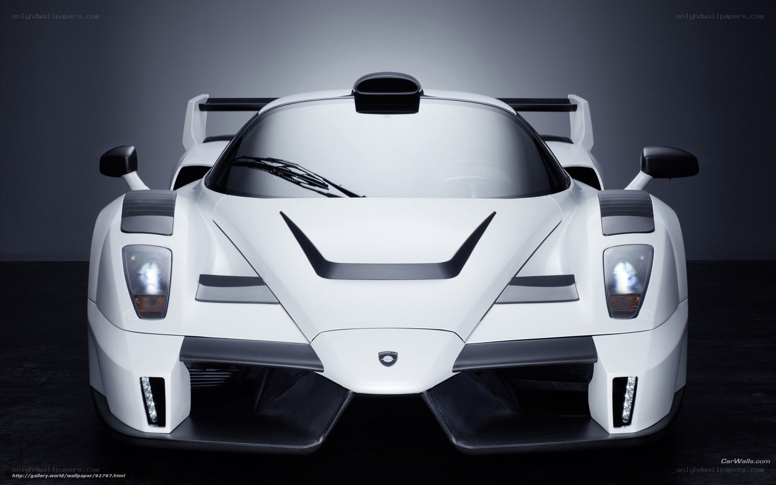 white ferrari supercar front view