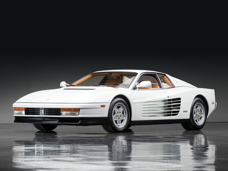 White Ferrari Testarossa — Dramatic, Photograph, Car