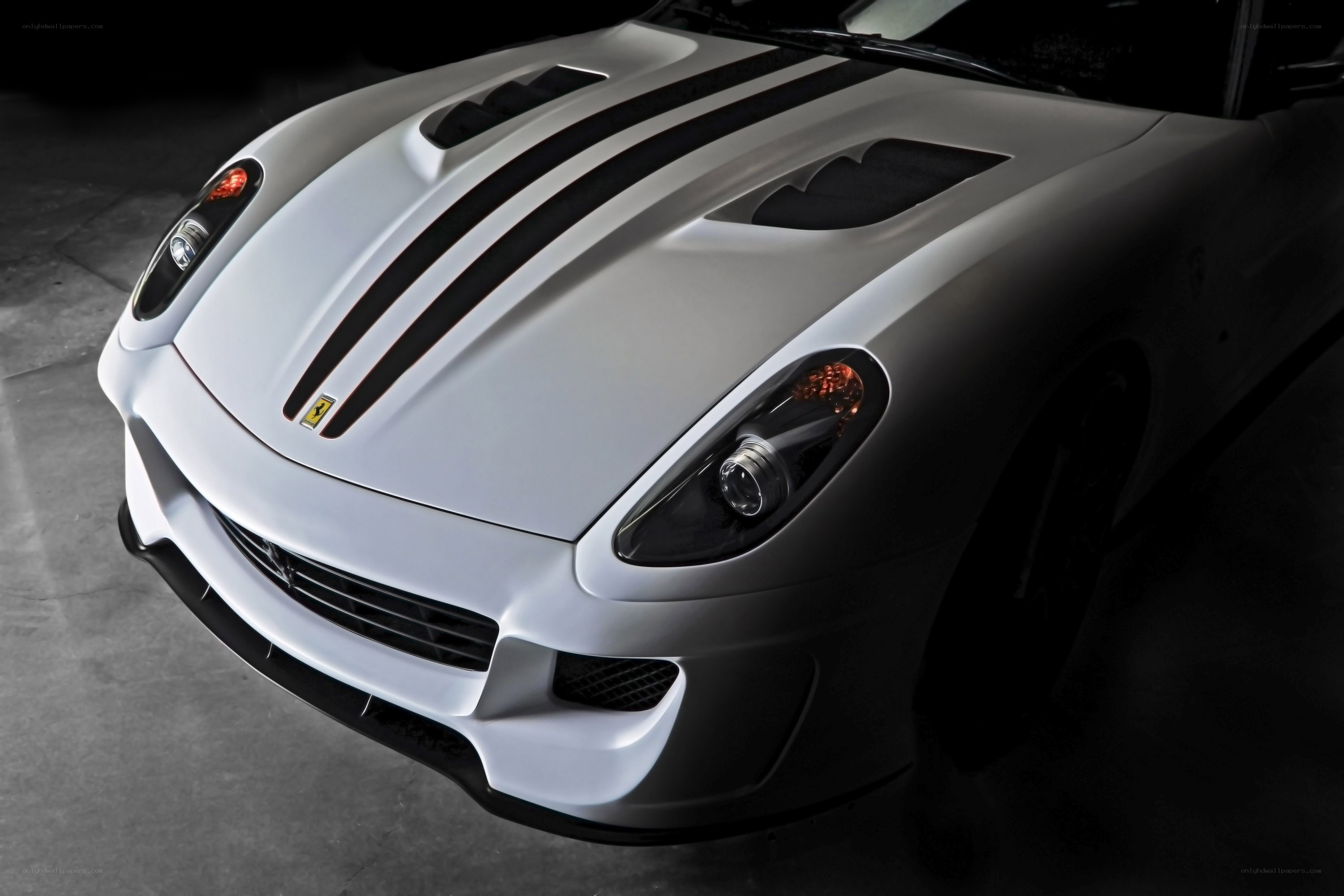 white ferrari with black stripes