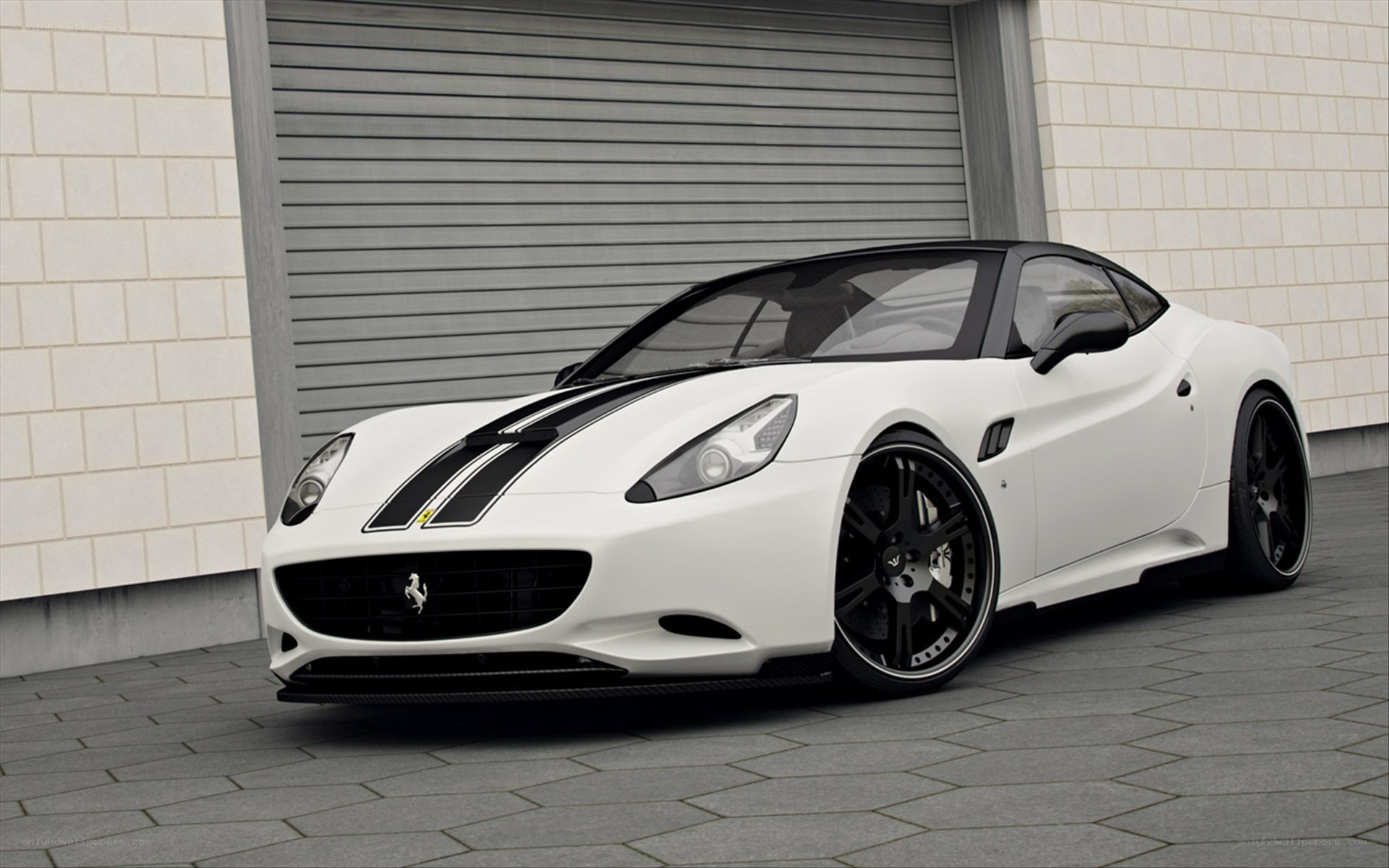 white ferrari with black stripes