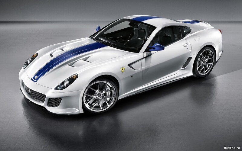 white ferrari with blue stripes