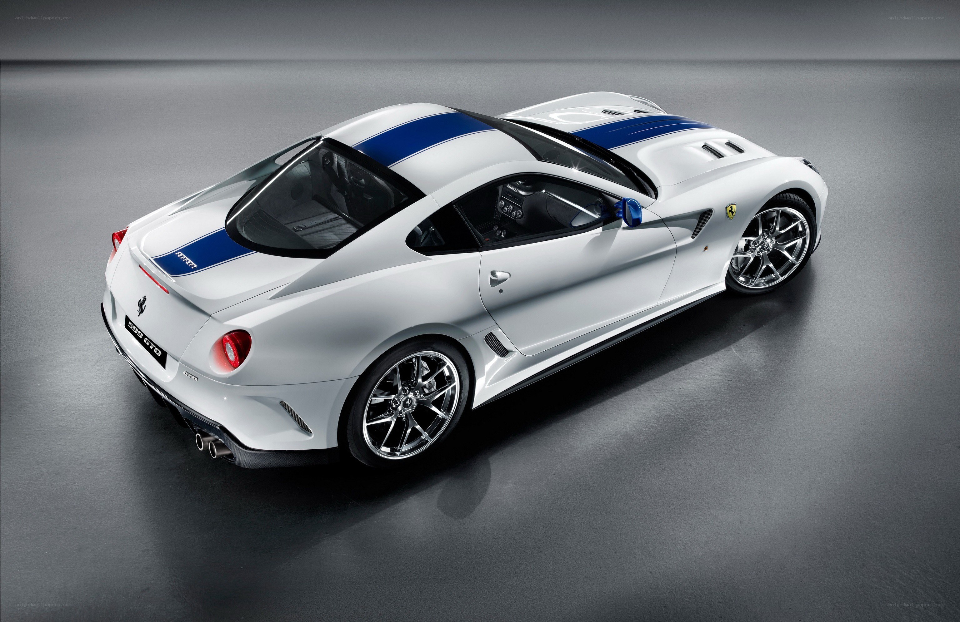 White Ferrari with blue stripes
