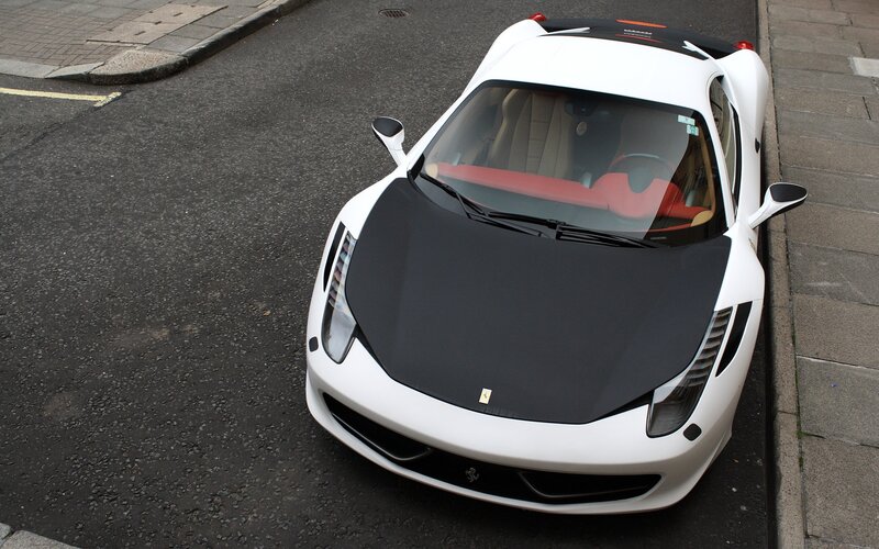 White Ferrari with carbon fiber hood