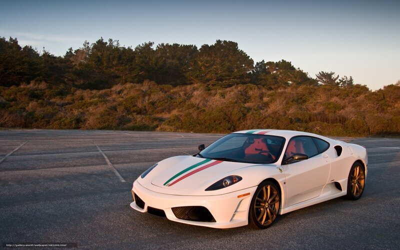 White Ferrari with racing stripes