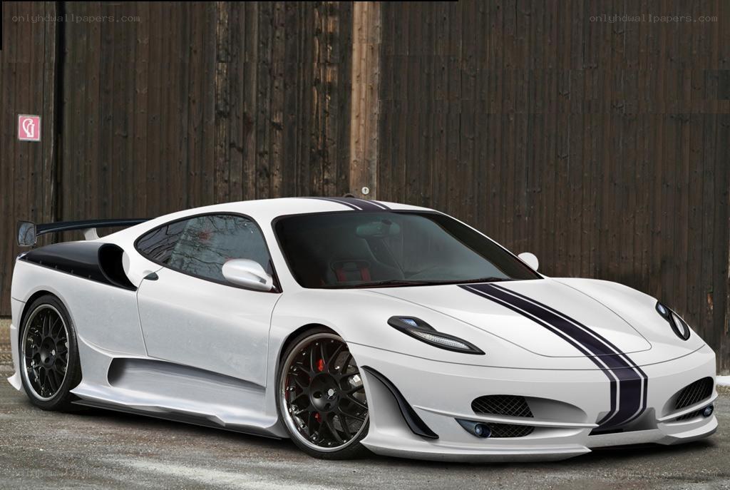 white ferrari with racing stripes