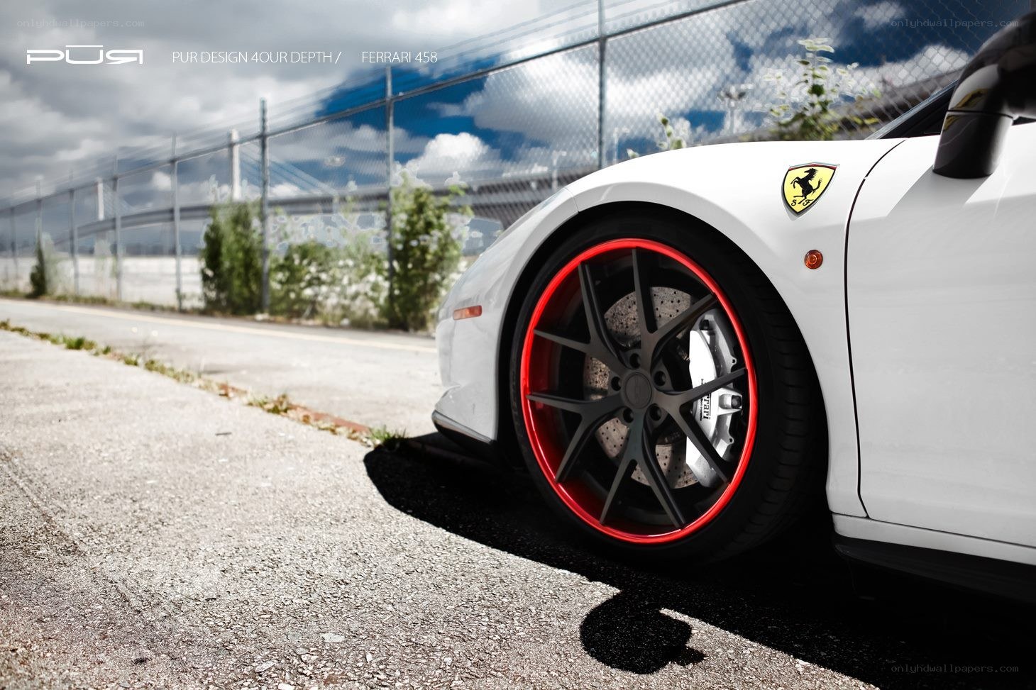 White Ferrari with red rims
