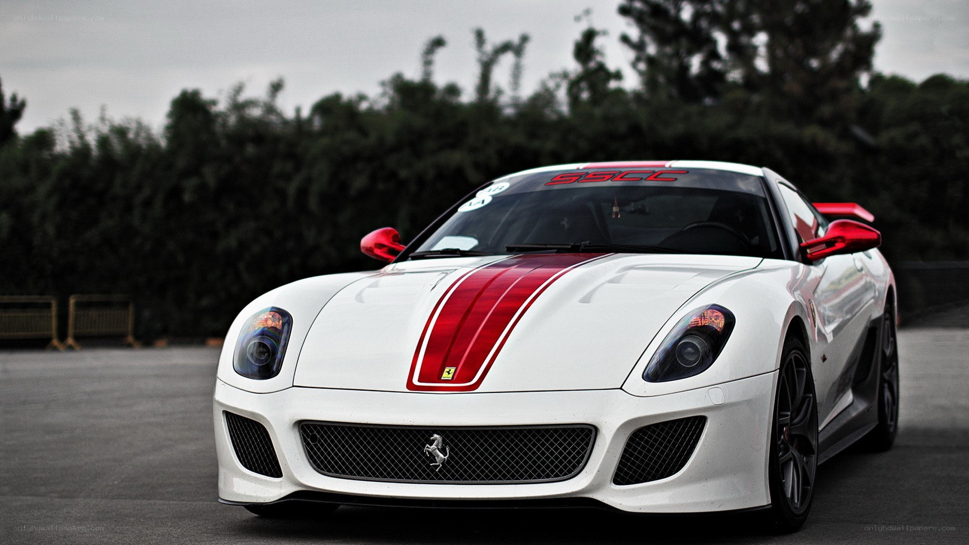 white ferrari with red stripes