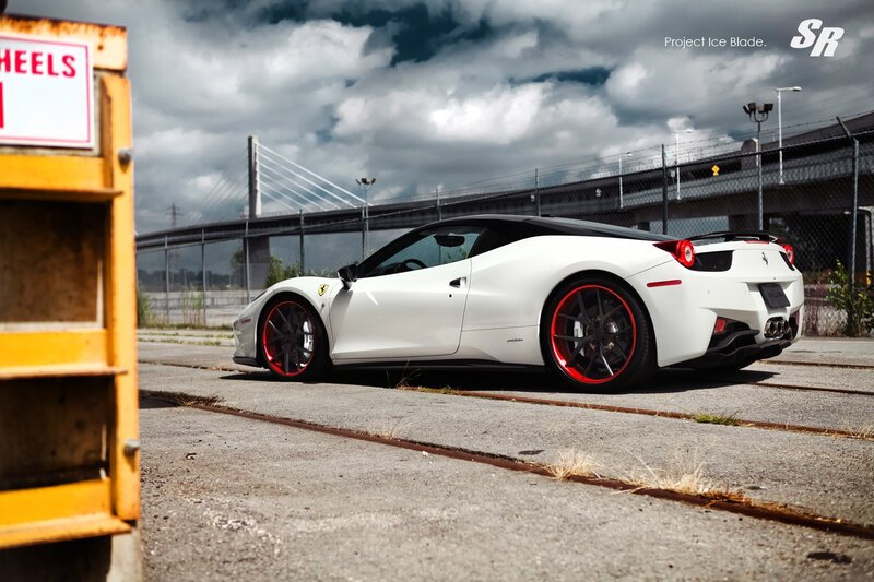 White Ferrari with red wheels