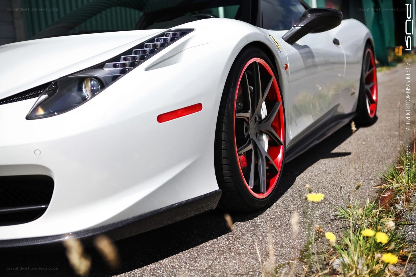 white ferrari with red wheels