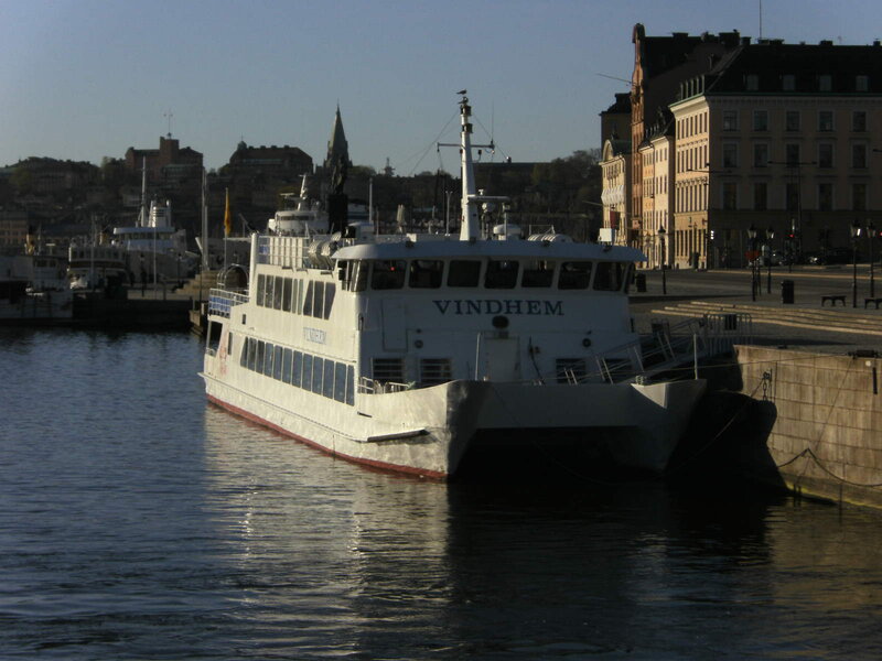 White Ferry Boat — Blue, Calm, Afternoon, Photograph, Buildings