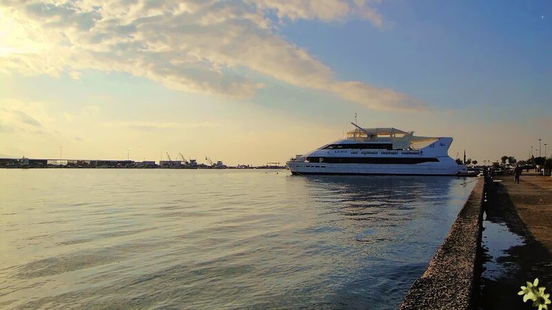 White Ferry in Harbor — Blue