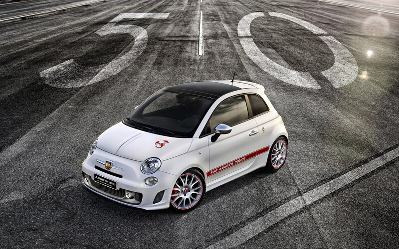 White Fiat Abarth Car — Dramatic, Afternoon