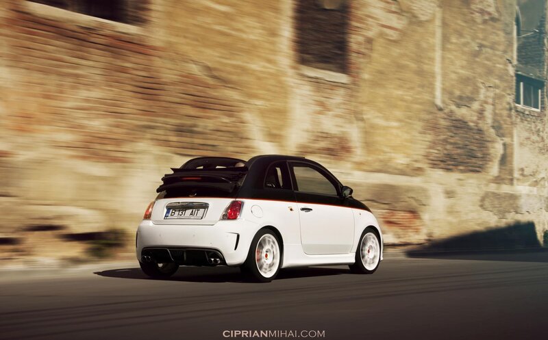 White Fiat Abarth in motion