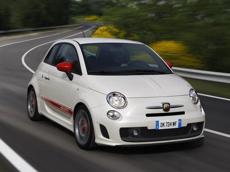 White Fiat Abarth on a winding road