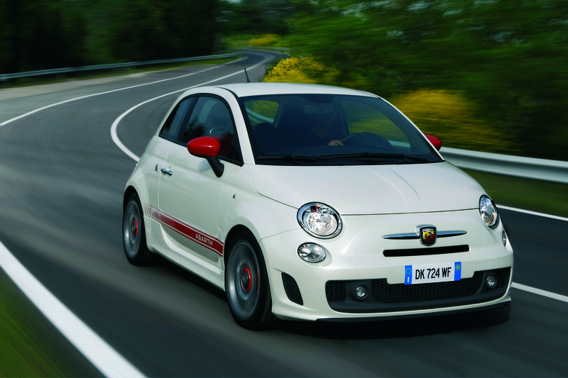 White Fiat Abarth on a winding road