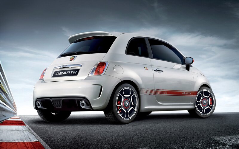 White Fiat Abarth on racetrack