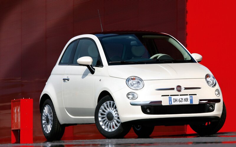 White Fiat Car — Dramatic, Photograph, Red Wall