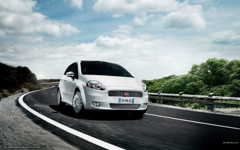 White Fiat on a winding road