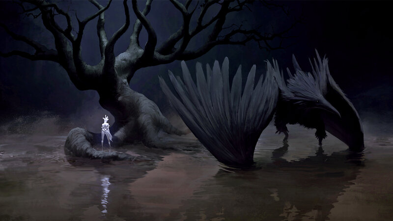 White Figure and Black Bird