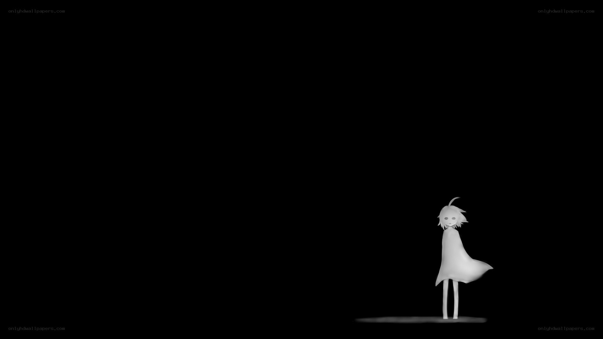 white figure on black background