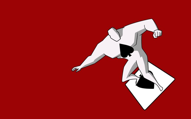 white figure on red background