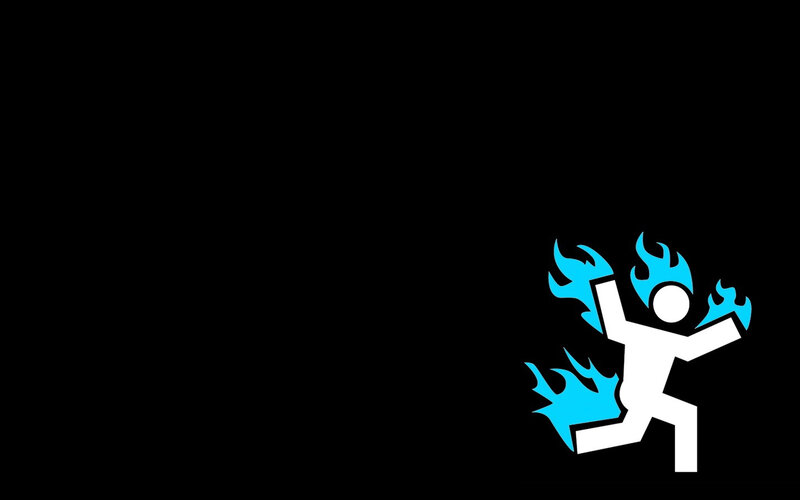 white figure with blue flames