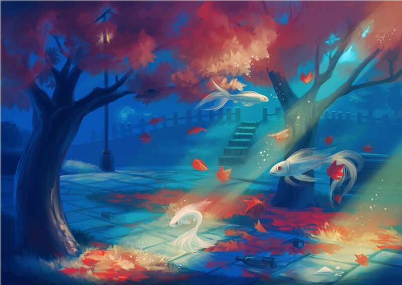 White Fish in Water — Blue