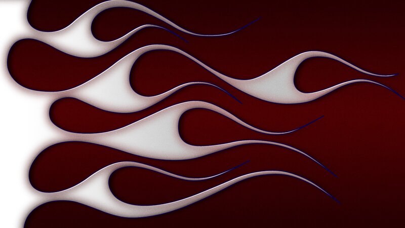 white flame design on red