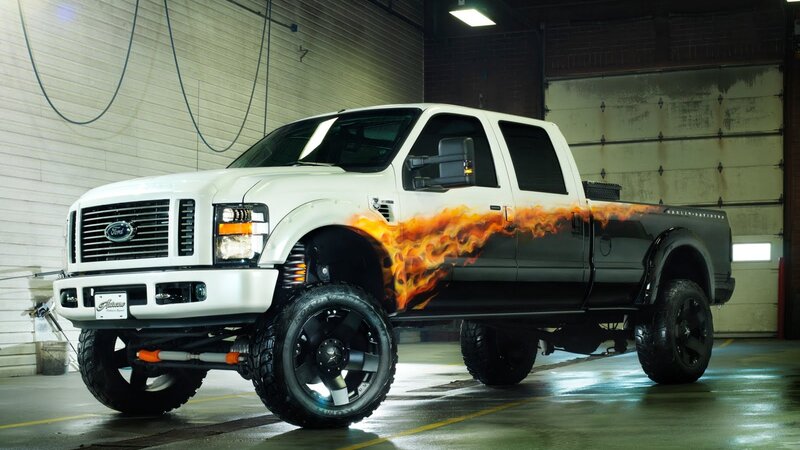 White Flame-painted Truck — Dramatic
