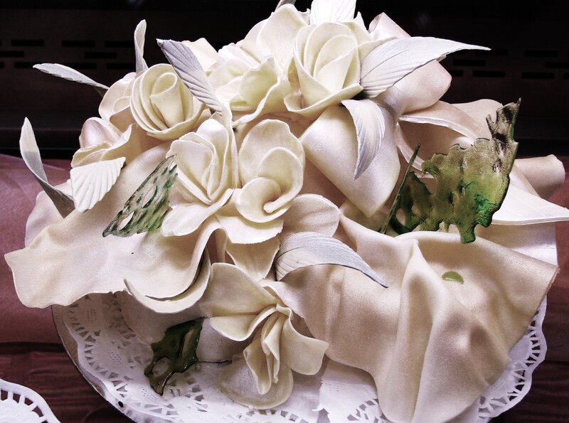 white floral cake decoration