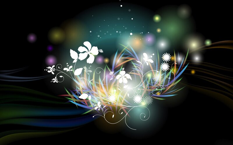 White Floral Design — Black, Dreamy, Night, Digital Art