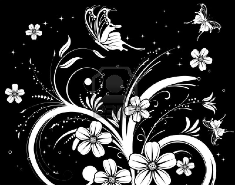 White Floral Design — Black