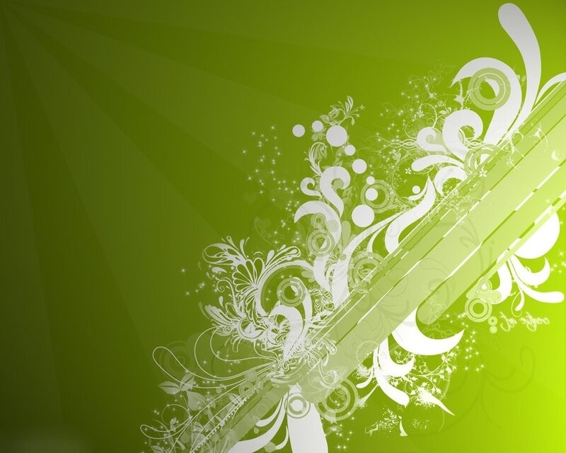 White Floral Design — Green, Vibrant, Digital Art, Floral Patterns, Green Background