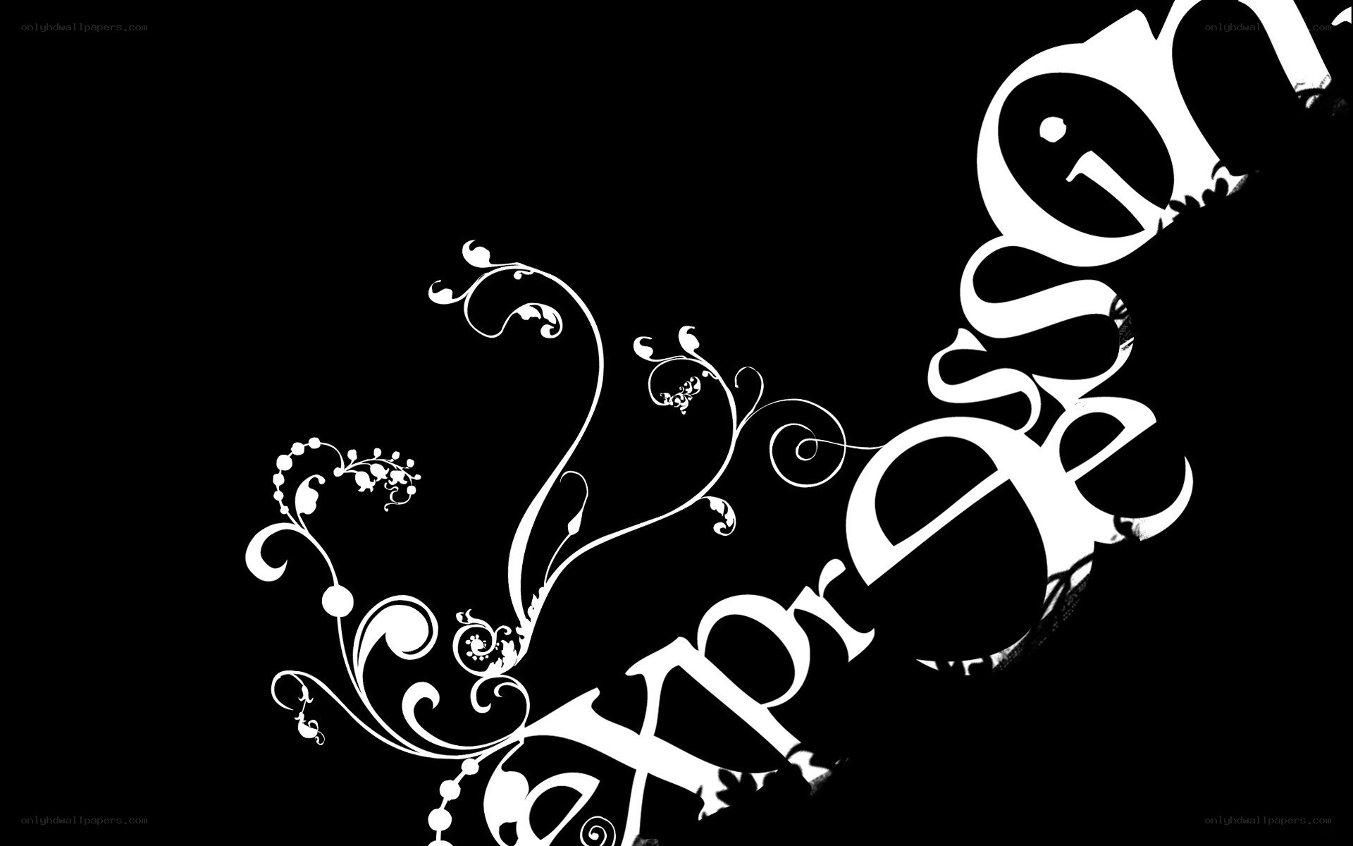 white floral design on black