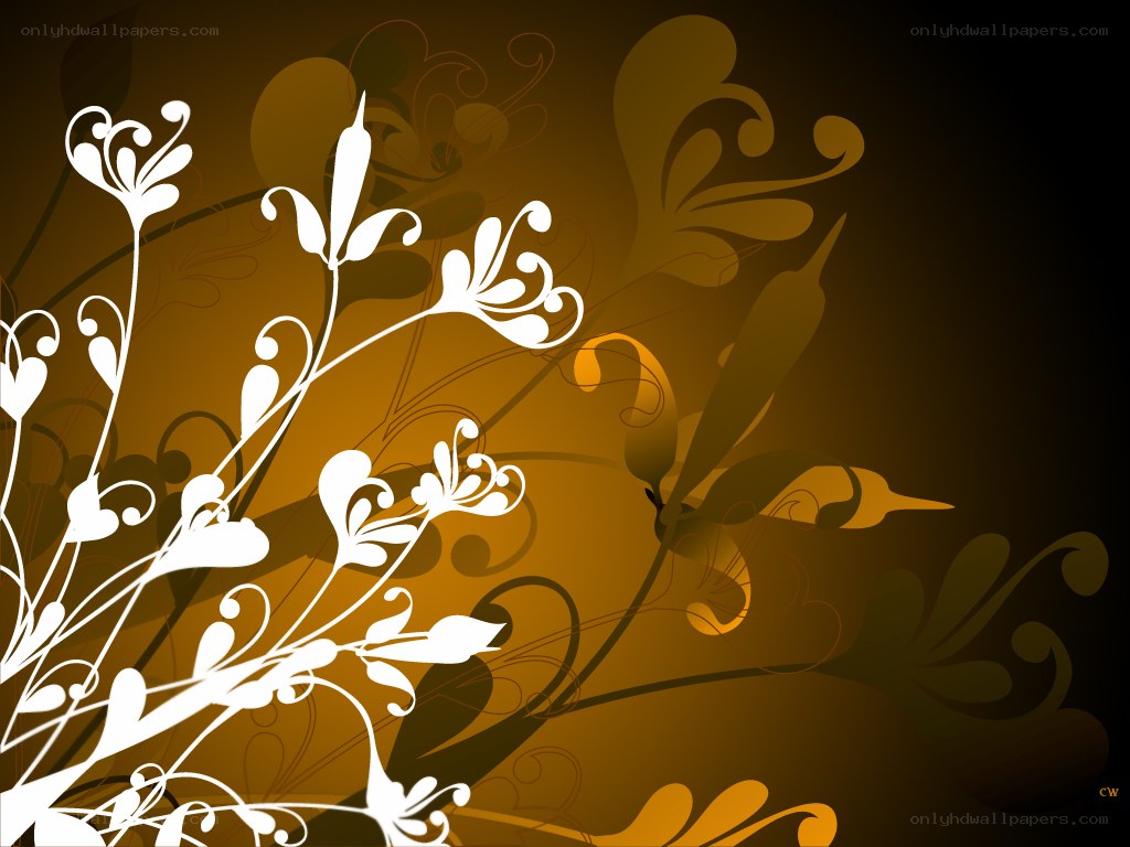 white floral design on brown background