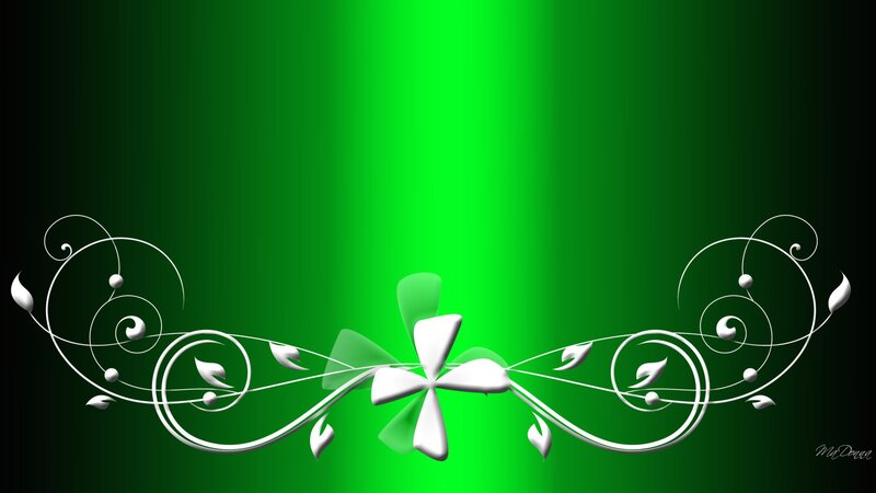 White Floral Design on Green